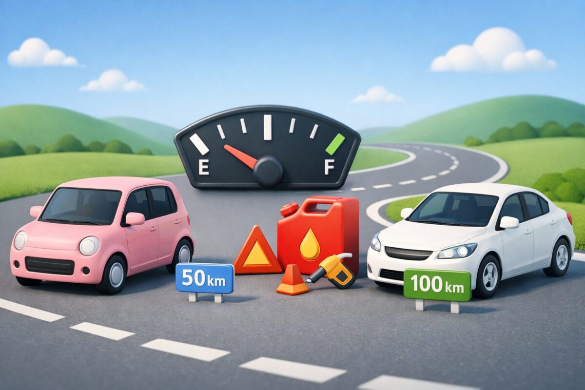 ガソリン一目盛りで何キロ走る？軽と普通車の距離目安とガス欠回避術