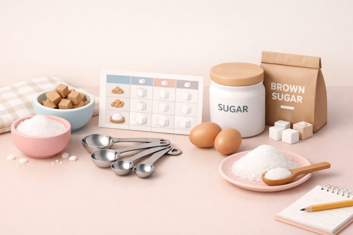 砂糖30g・60gは大さじ何杯？「グラム↔計量器換算」ツールと種類別換算早見表