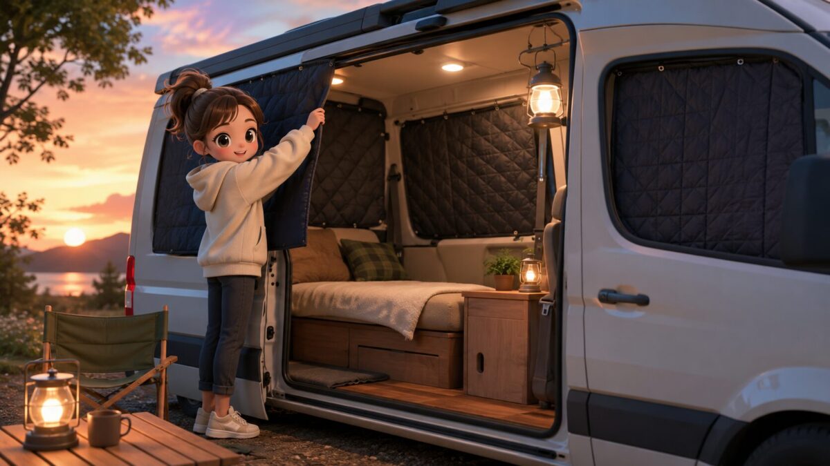 【自作】車中泊の目隠しはニトリで解決!おすすめアイテム4選と簡単DIY術を徹底解説